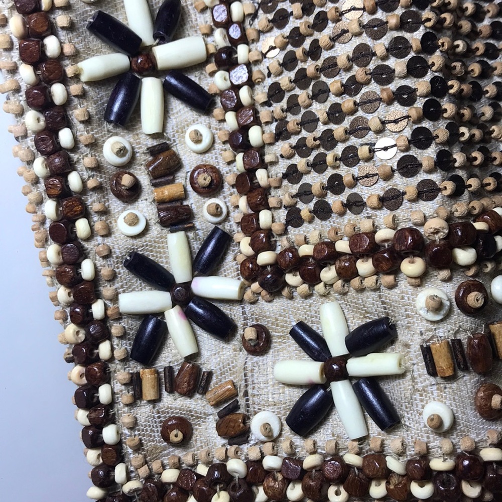 Vintage Moyna Wooden Beaded Boho Clutch Unique - Picture 6 of 8